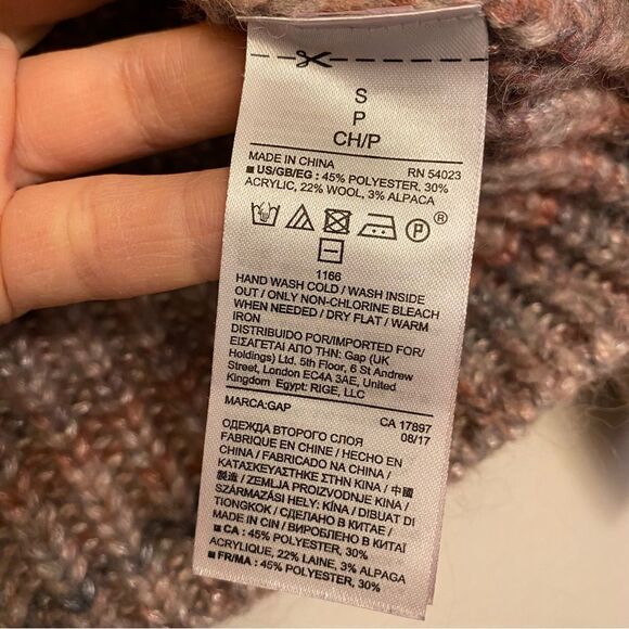 Gap grey pink Cable knit mock neck chunky wool alpaca fisherman sweater S - Picture 9 of 10